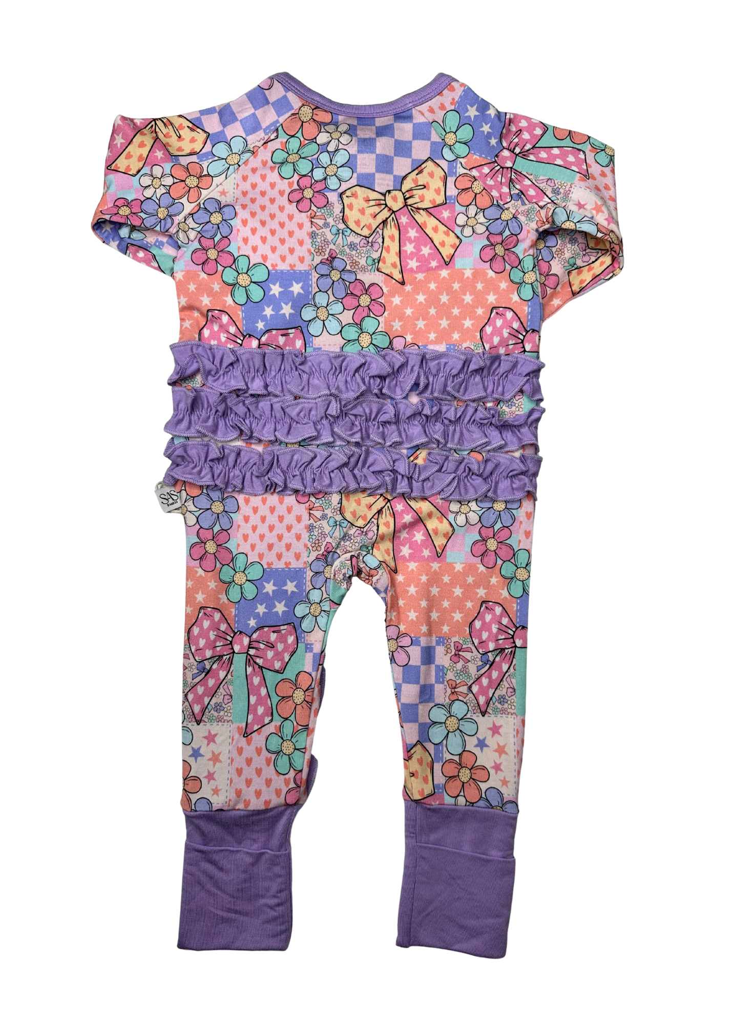 “Floral Patchwork” Ruffle Zippie