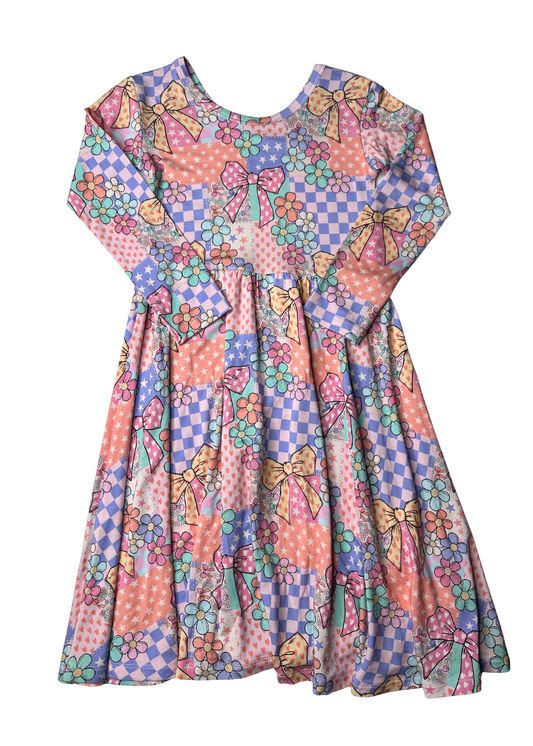 “Floral Patchwork" Twirl Dress
