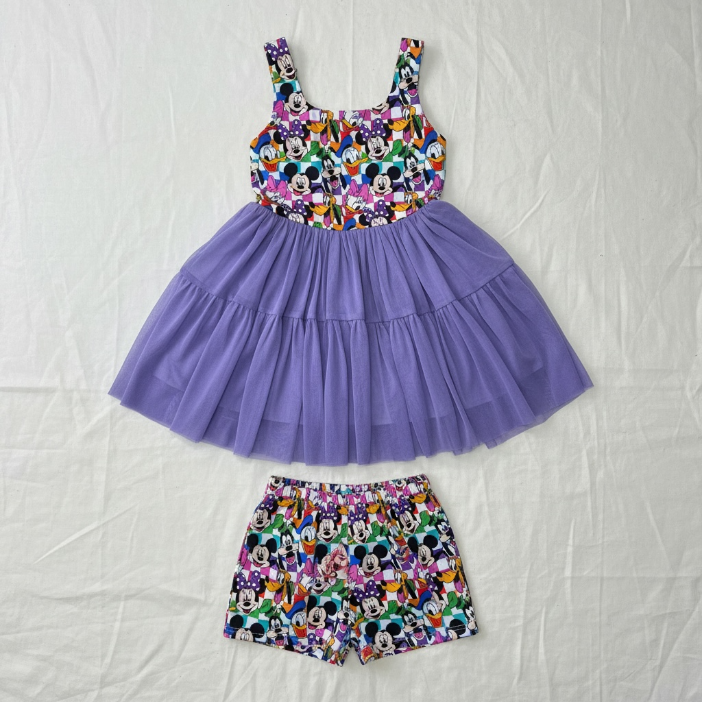 Mesh Dress Purple Checkered Friends