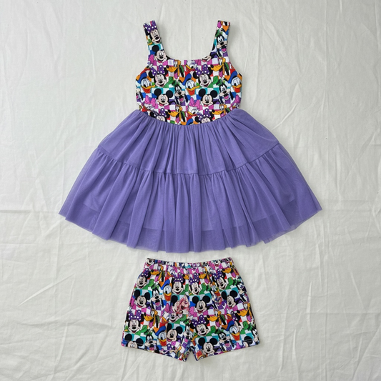 Mesh Dress Purple Checkered Friends