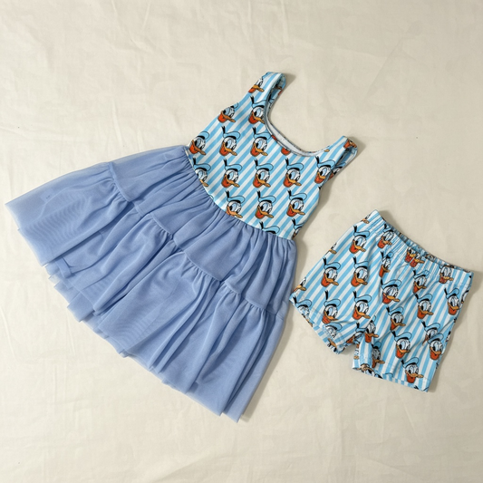 Blue Striped Mesh Duck Dress